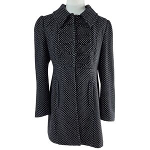 Tulle Anthropologie Black Polka Dot Wool Blend Snap-Up Peacoat Pockets Preppy
